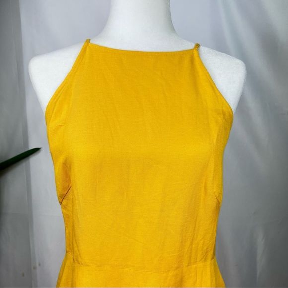 LOFT Size 6 Yellow Linen Blend Halter Dress MIDI Spring Summer - Picture 5 of 13